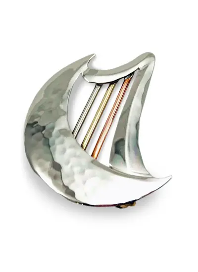 Brass copper alpaca silver Irish Harp And Moon Brooch